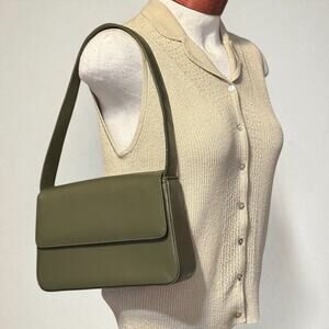 Vintage 80s Newport News Hunter Green Leather Shoulder Bag Retro Classic Purse